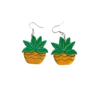 Dark Green  Plant Polymer Clay Dangle Earrings